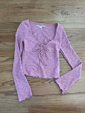 Kimchi Blue Lace Tie-Front Long Sleeve Top - Pink